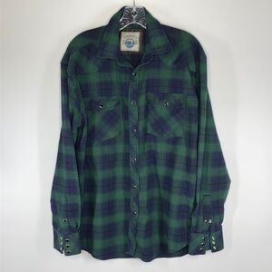 Gioberti Western Green Blue Button Up Shirt Size Large